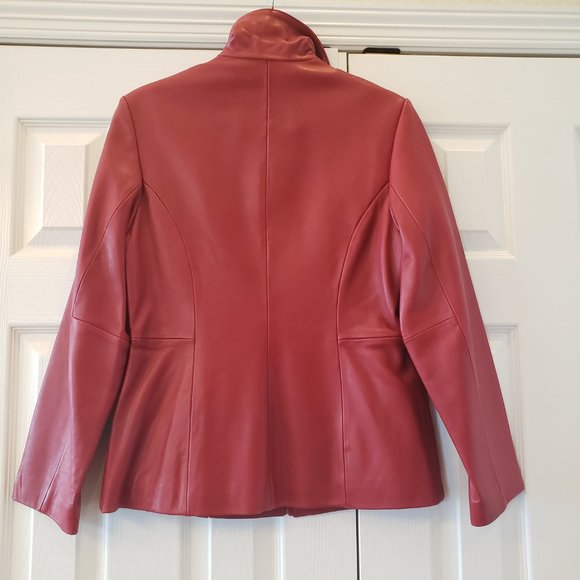Genuine leather jacket with zipper - Red - Size S - Picture 6 of 12